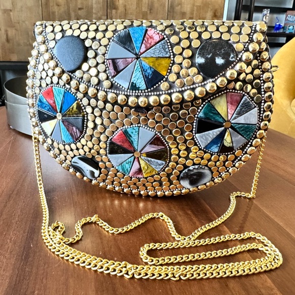 IndieGlam Handbags - Artisan Nepal Metal Studded Mosaic Shoulder Bag